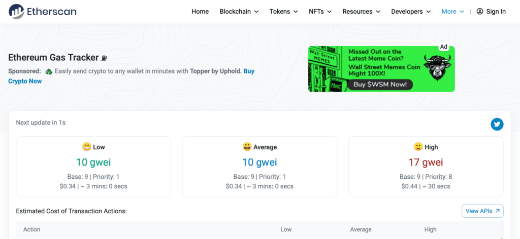 Ethereum Gas Trackerの画像